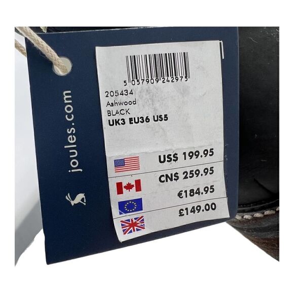 New Joules Ashwood Women US 5 Black Leather Faux Fur Warm Lace-Up Ankle Boots - Picture 12 of 13